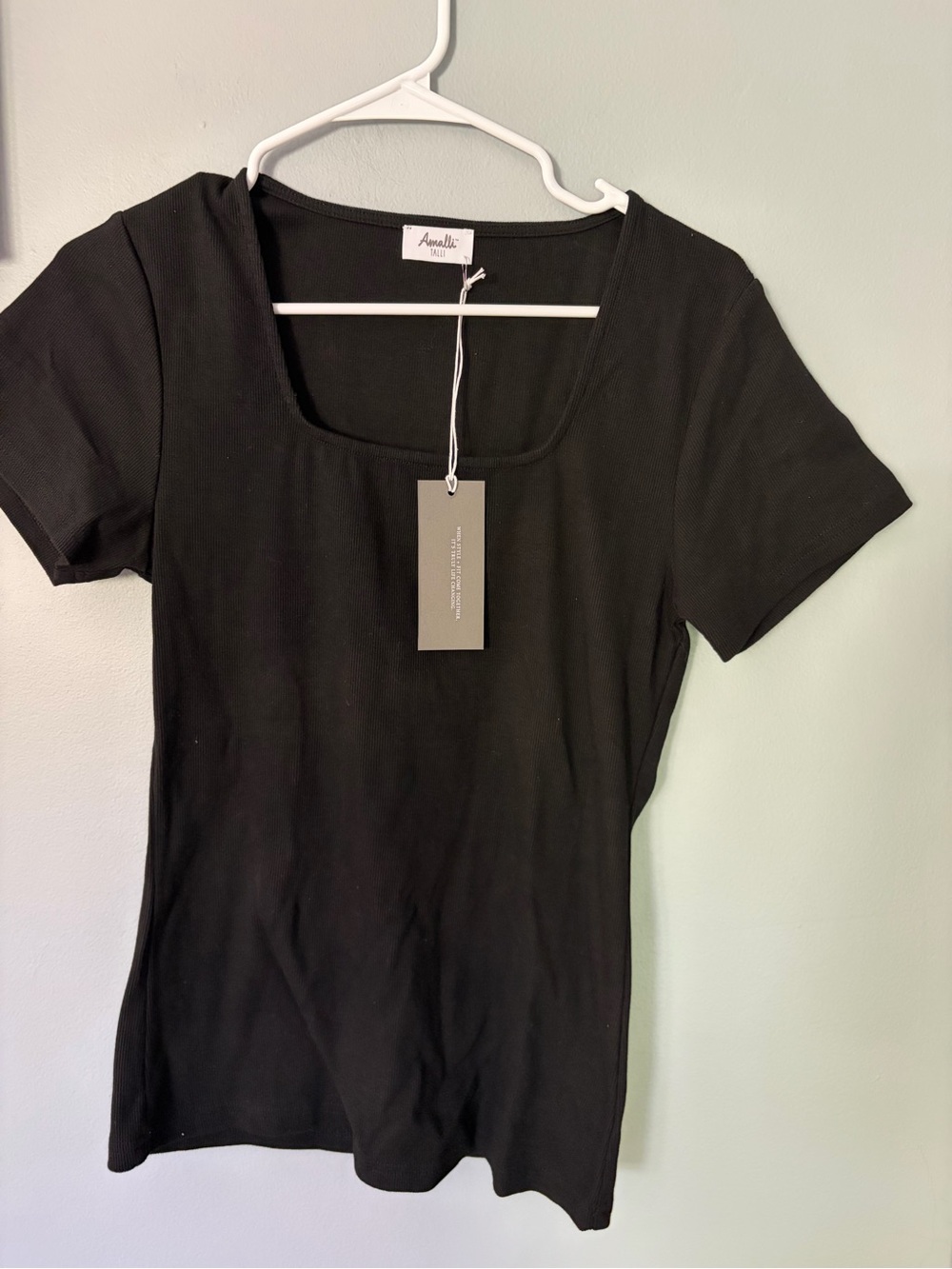 NWT Amalli Talli Black Ribbed Tall Tee Square Neck Top Size L